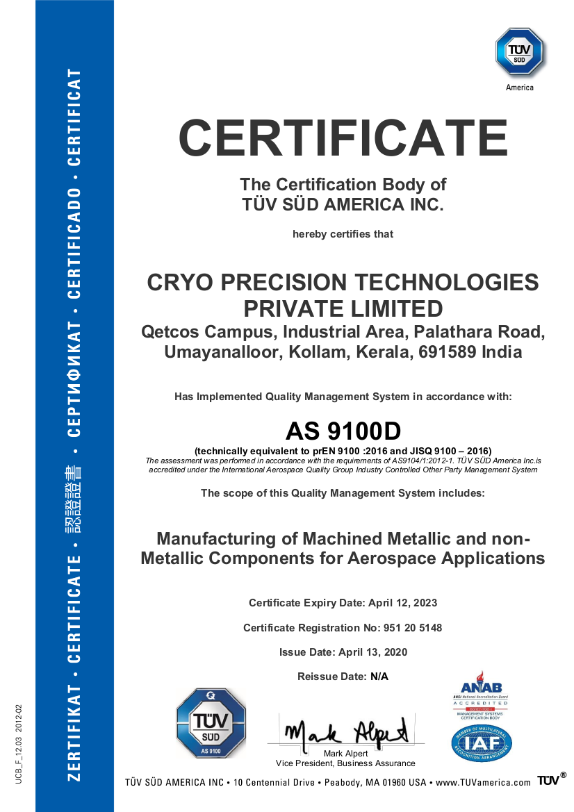 AS 9100 :D Certified.